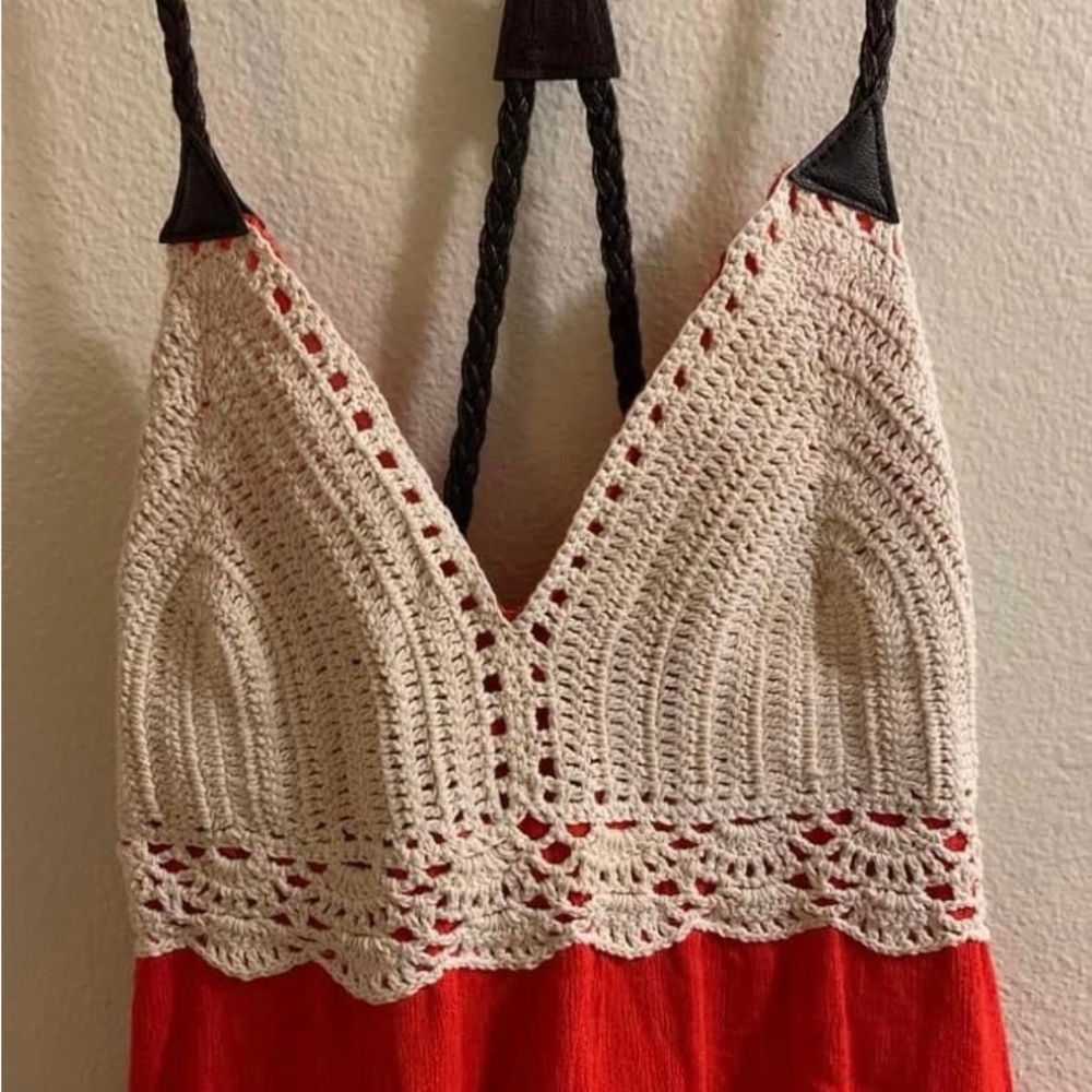 Shyanne Crocheted Front Mini Dress-Tiered Layers-Size Medium-Braided Straps - Picture 4 of 10